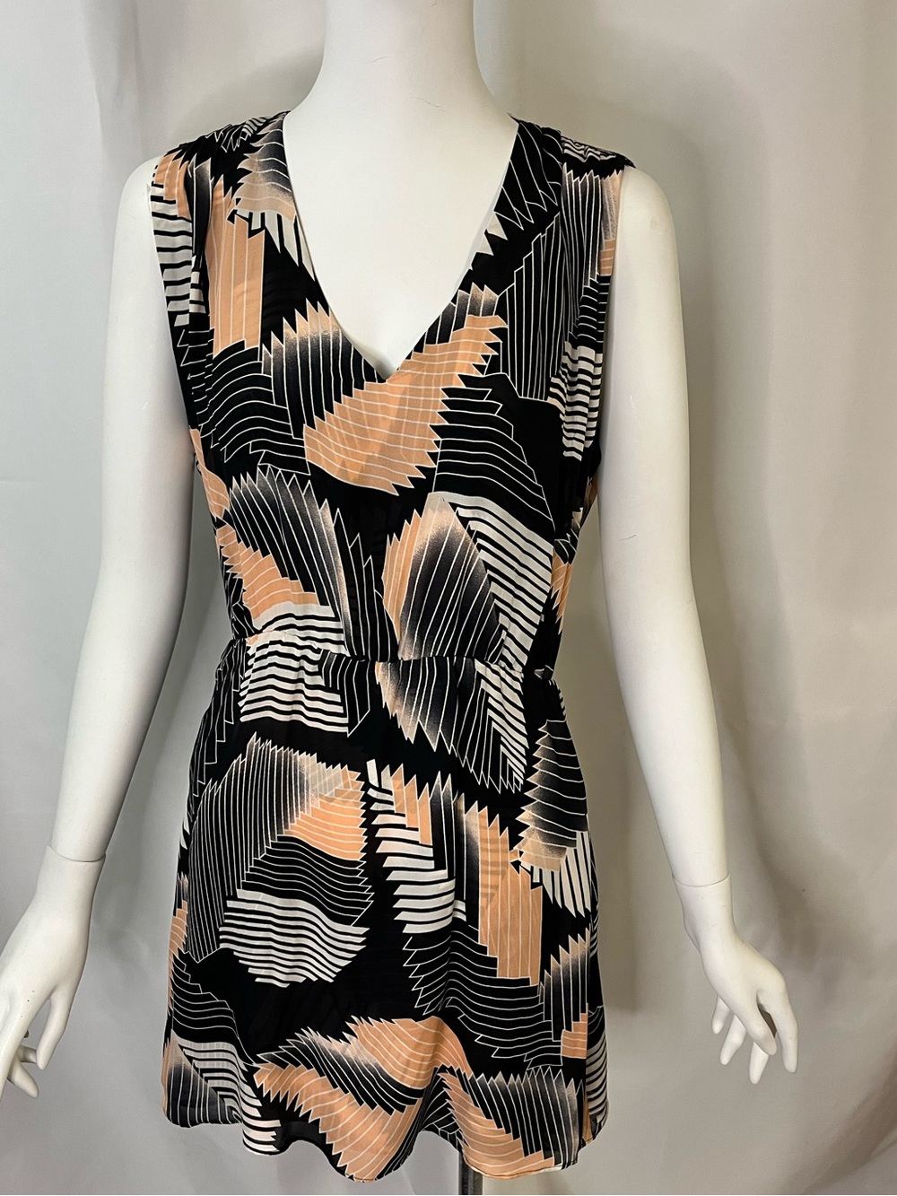 Parker XS Geometric Print Sleeveless Mini Dress Open Back Black Blush Peach 🍑